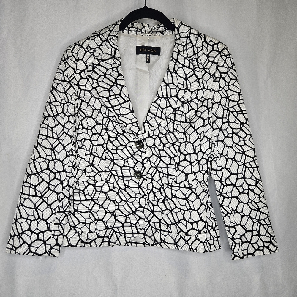 Escada Black & White Geometric Print Blazer Size 34